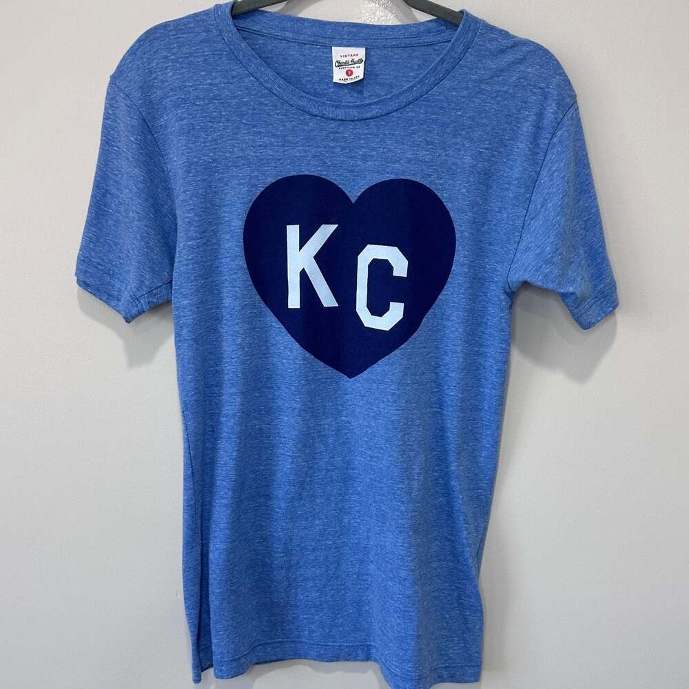 Charlie Hustle KC Heart Light Blue Tri-Blend T-Shirt, Sz S
